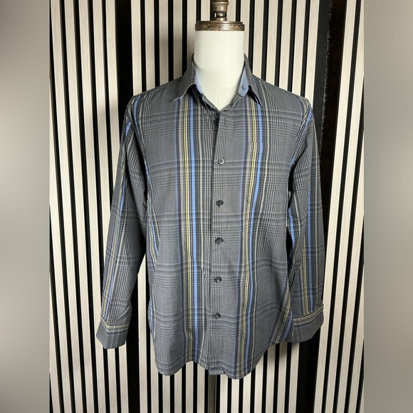 Tommy Bahama Blue and Gray Plaid Shirt Sz L - Picture 1 of 6